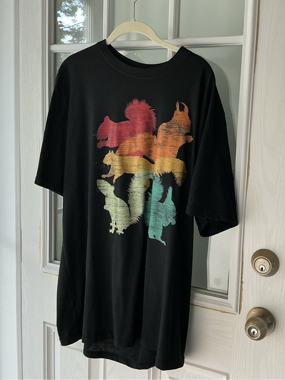 Black Short-Sleeve Tee with Multicolor Squirrel Graphic